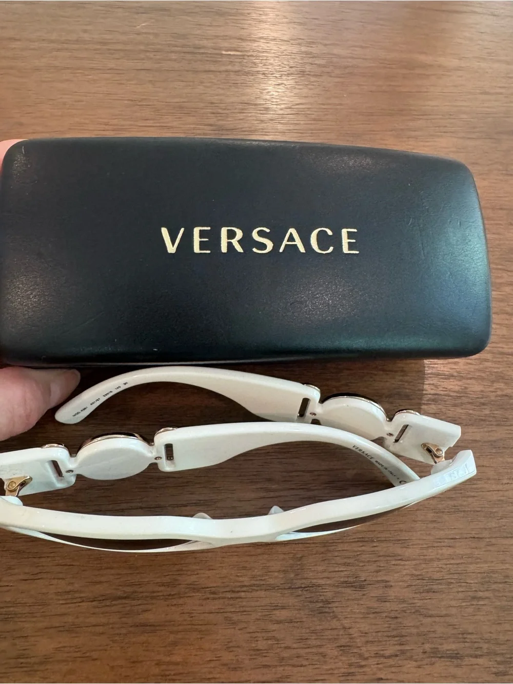 Versace White Frame Black Lens Retro Oval Sunglasses